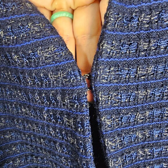 St. John Santana Knit Tweed Jacket Sz 16 Leather Pockets Office Formal Old Money - Picture 6 of 12